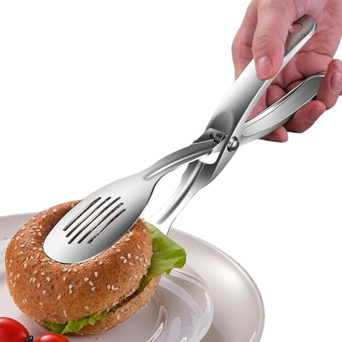 Huakai Kitchen Metal Tongs, 304 Stainless Steel Scissor Tongs