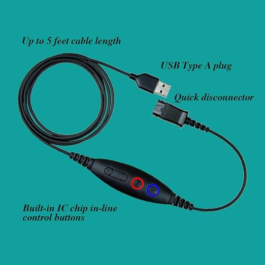 USB-A Adapter Cable to Plantronics QD Connects QD Headset to PC Laptop Phones Built-in Speaker Volume &amp mic Mute Controls | Connects QD Headset to Phone PC Laptop Built-in Speaker Volume Contro