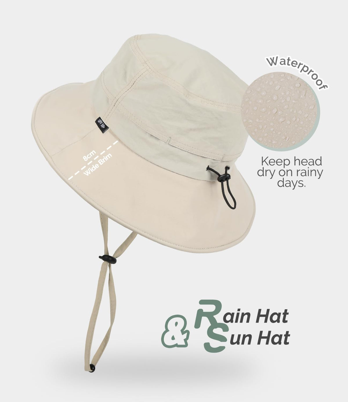 Creekstone Bucket Hat Waterproof Rain Hat for Women Men Sun Hats UPF50+ Packable Summer Hat Hiking Travel Floppy Sun Hat (US, Alpha, One Size, Beige)