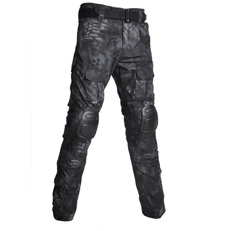 HARGLESMAN G3 Combat Clothes Suits Black Python with Elbow Knee Pads for Men Tactical Shirts Trousers for Work Training Hunting Military Airsoft Paintball Uniform Sets Apparel Gear Black Python M