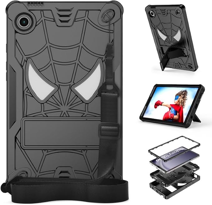 DETUOSI Case for Samsung Galaxy Tab A9 8.7 2023 Tablet (SM-X110/X115/X117) with Shoulder Strap3-Layers Hybrid Heavy Duty Full-Body Shockproof4-Angles Viewing Protective Cover