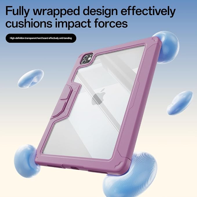 Case for iPad Pro 11 inch (4th/3rd/2nd Generation) 2022/2021/2020 | Y-Stand Shockproof Protective Cover with Pencil Holder Multi-Angle Stand Clear Hard Back (Black)
