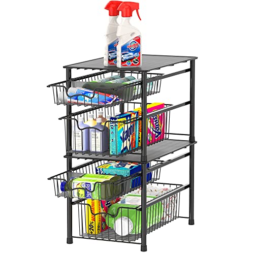 Simple Houseware Stackable Sliding Basket Organizer Drawer, Black, 2-Tier - color: Black, size: 2-tier