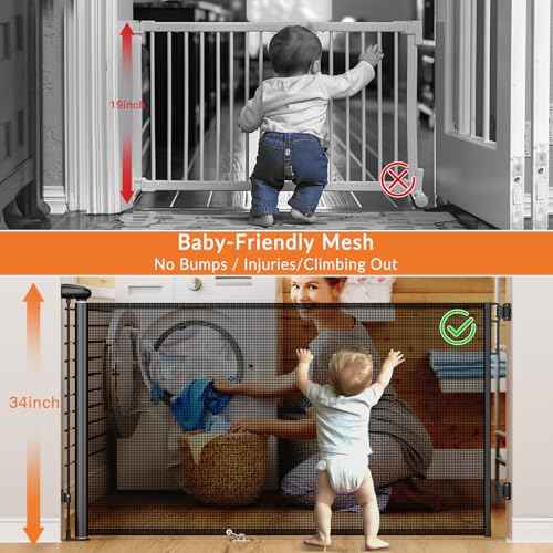 Uamector Retractable Baby & Dog Gate, Adjustable Mesh Safety Gate Extends to 72" Wide 34" Tall for Stairs Doorways, Indoor Outdoor Use