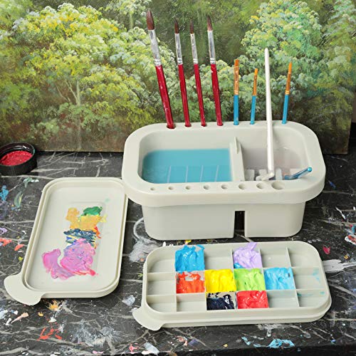 MyLifeUNIT Paint Brush Cleaner, Paint Brush Holder and Organizers with Palette for Acrylic, Watercolor, and Water-Based Paints (Grey) - color: Grey