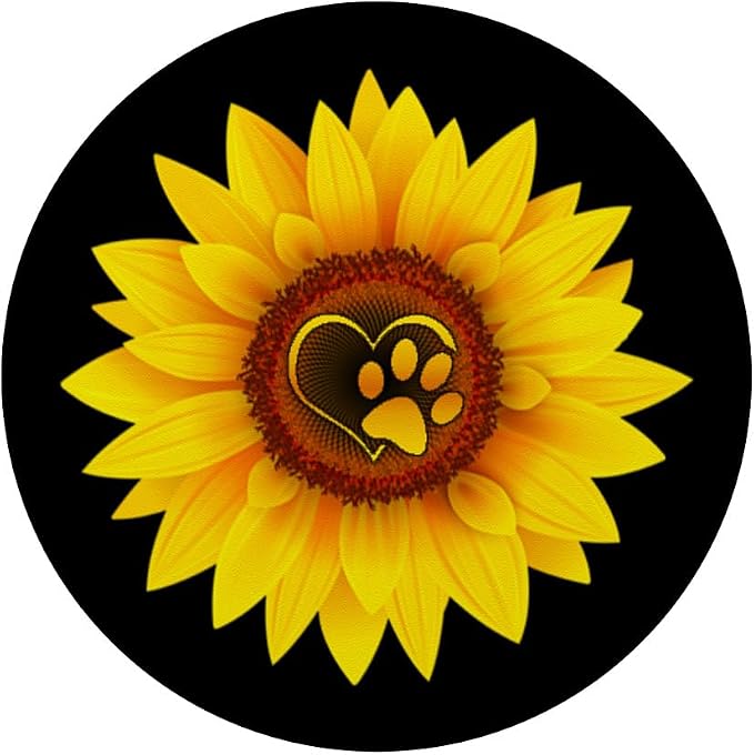 Paw Print Dog Paw Cute Dog Love Yellow Sunflower on Black PopSockets Adhesive PopGrip