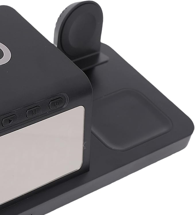 GOWENIC Multifunctional Alarm Clock with Wireless Charger 15W Fast Charging Station for Phone Watch Earbuds Desktop Charger for Home Office Nightstand Charging Dock for Smartphones