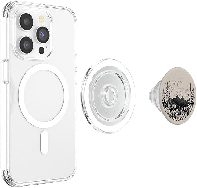 Boho Chic Floral Forest Nature Mountain Moon Sun Monochrome PopSockets Adhesive PopGrip