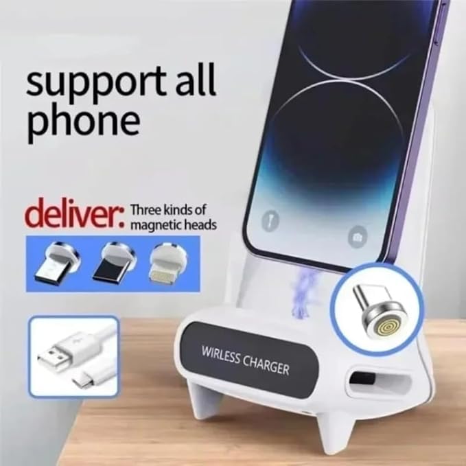 Wireless Charger with Speaker Desktop Phone Holder Stand for iPhone 17-12 Pro Max Samsung S25 S24 Xiaomi Smart Charging Station (White)