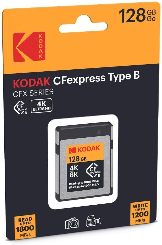 Kodak CFexpress Type B 128GB Memory Card with 1800MBps Read and 1200MBps Write (EKMCFX128GK)