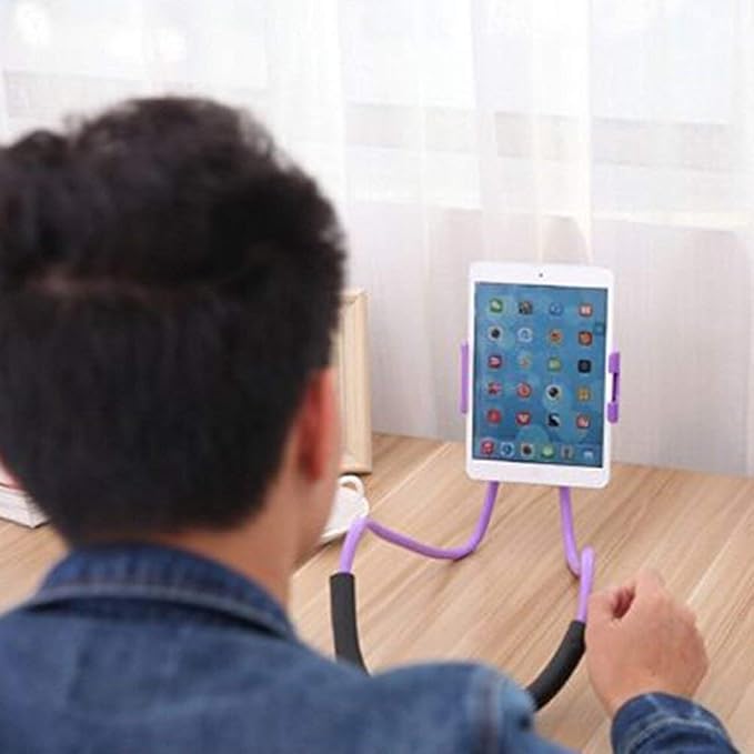 Flexible Long Arms Stand Clip HolderHanging on Neck Universal Lounger's Bracket for Mobile Phone Tablet PC Desktop(Black)