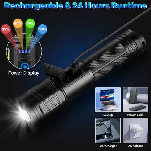 Rechargeable Flashlights 90,000 High Lumens - 2 Pack, Super Bright Flash Light with 7 Lighting Modes, 24H Long Life Powerful Flashlight with Side Light, IPX7 Waterproof Flashlight for Camping Home