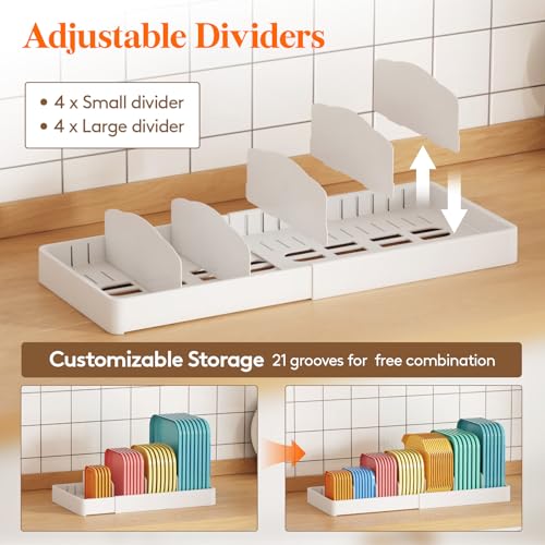 Lifewit Kitchen Cabinet Organizer for Food Contanier Lid, Expandable Lid Holder with 8 Adjustable Dividers & 9 Sections for Pantry Organizers and Storage, Home Organization, Extra Large, 13"-24" - size: Extra Large(13-24" x 9.6")