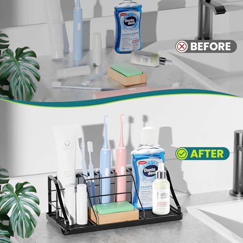 Bathroom Countertop Organizer - Detachable 7 Slots Kids Electric Black Toothbrush and Toothpaste Holder Drainage Tray for Bathroom Accessories Organization Counter Vanity Sink Storage - size: X-Large