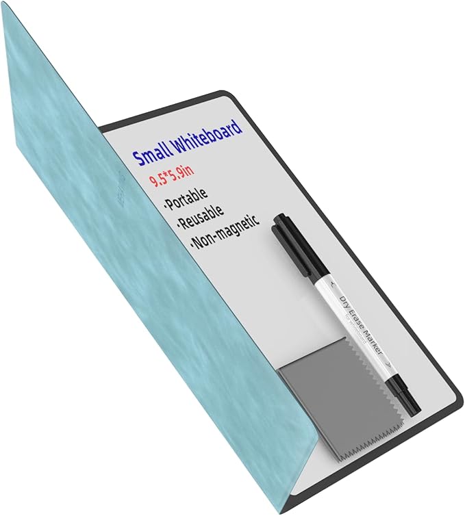 Portable Small White Board Dry Erase Board, Reusable 9.5 * 6.6in Notebook Memo, Office Home Supplies Desk Accessories MH760 (Blue)