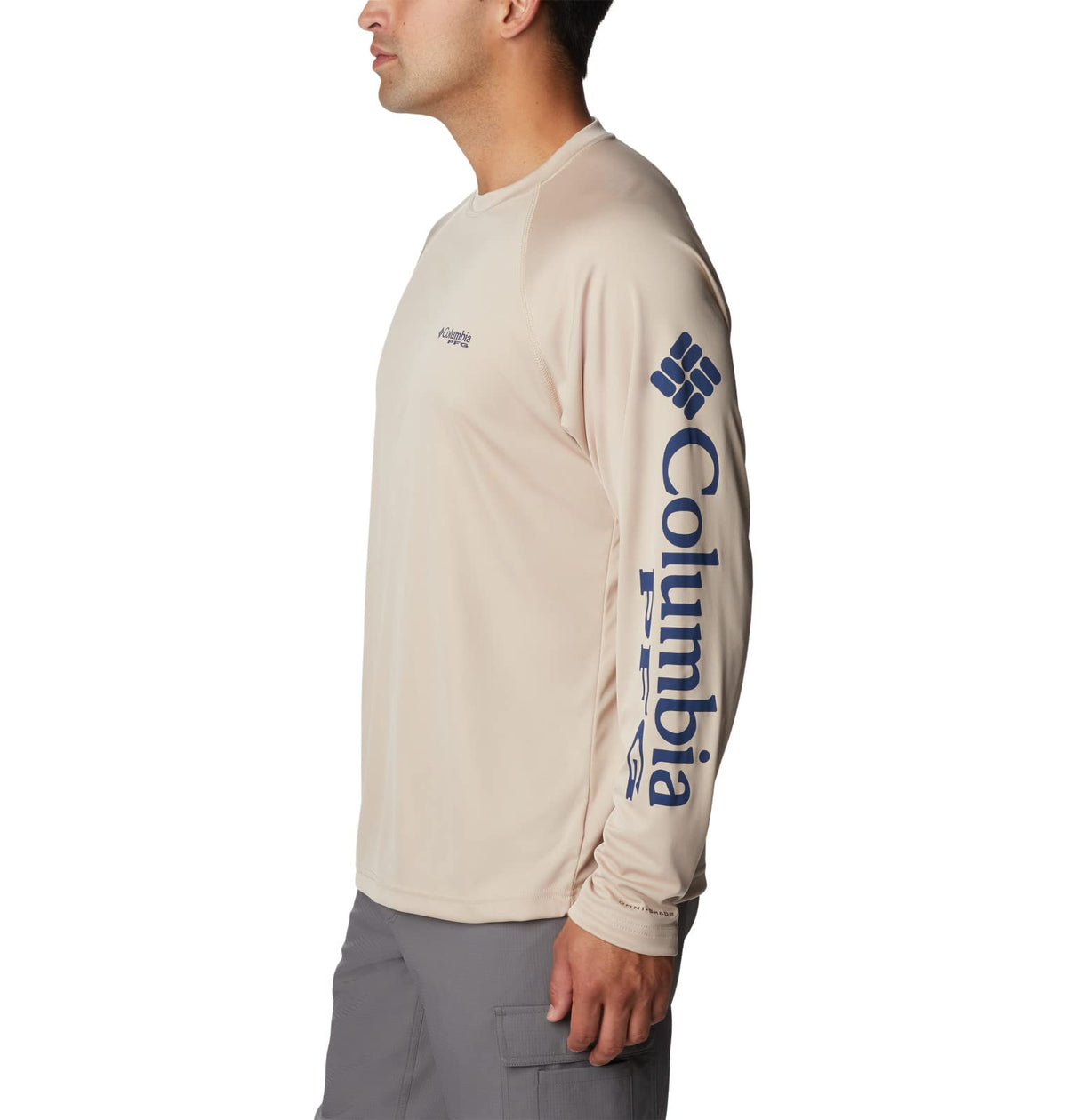 Columbia Men's Terminal Tackle Long Sleeve Shirt, Ancient Fossil/Carbon Logo, 1X Big