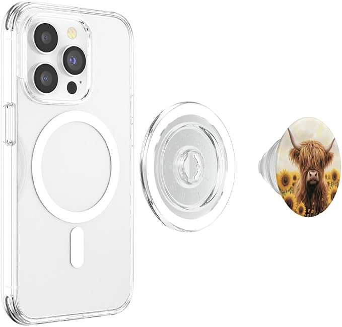 Aesthetic Highland Cow Sunflowers Western Country Farm Cow PopSockets PopWallet for MagSafe
