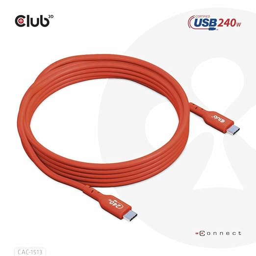Club 3D CAC-1511 USB2 Type C to Type C Certified Bi-Directional Cable with 240W Charging 480Mb Data Transmission EPR 1m - 3.28ft