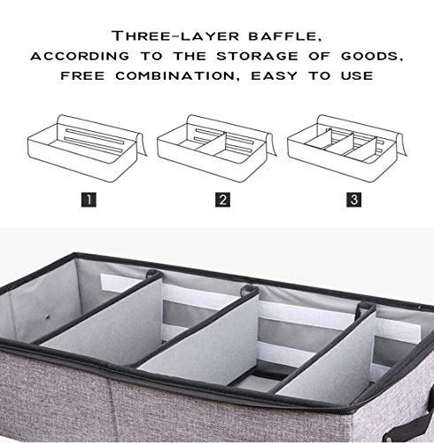 AARAINBOW Foldable Under Bed Clothes Organizer with Lid, Underbed Storage Container with Adjustable Dividers, Clear Window, Gray - color: Gray