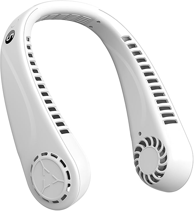 BIRDDIE Portable Bladeless Hanging Neck Fans with Screen Display and 5 Speeds Levels, USB Rechargeable, 360° Cooling Wearable Personal Fan for Work Travel Sport Outdoor (White)