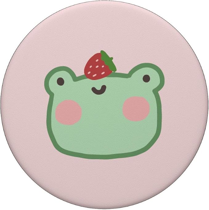Cute Frog with Strawberry Kawaii Aesthetic PopSockets PopGrip: Swappable Grip for Phones &amp Tablets