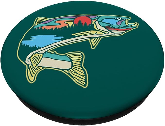 Nature Trout Illustration Vintage Fly Fishing Retro Design PopSockets Adhesive PopGrip