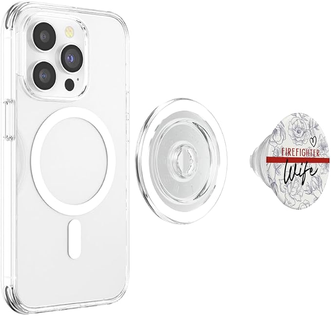 Vintage Floral Firefighter Wife Thin Red Line Flag Heart PopSockets Adhesive PopGrip
