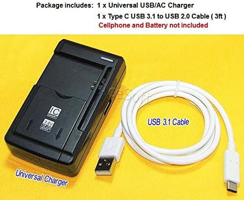 Universal Battery Charger Travel Dock Home Micro USB 3.1 Reversible Data Cable Cord 3ft Compatible with ZTE Imperial Max Z963U Smartphone