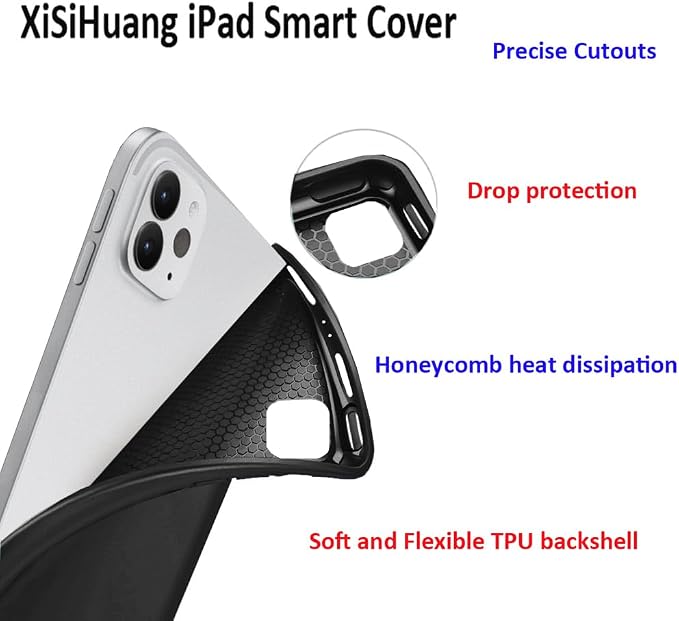 iPad Pro 11 Case 4th/3rd/2nd Gen Black | 2022/2021/2020 Lightweight Smart Folio Trifold Stand Auto Sleep/Wake Soft Silicone Back without Pencil Holder