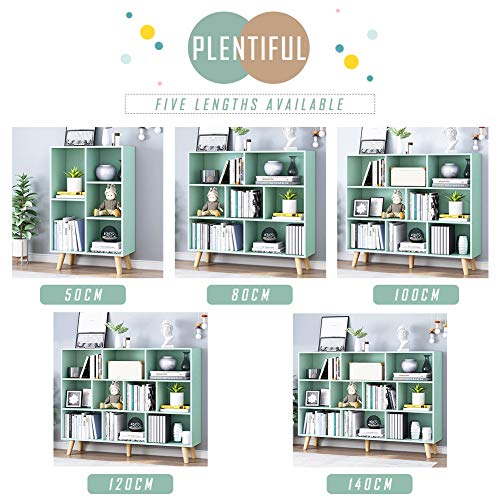 IOTXY Wooden Open Shelf Bookcase - 3-Tier Floor Standing Display Cabinet Rack with Legs, 8 Cubes Bookshelf, Tiffany-Green | Display Cabinet - color: Tiffany Green, size: 100CM
