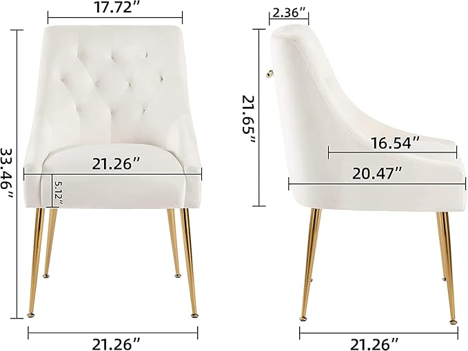 Modern Dining Chairs Set of 6, Mid Century Chairs with 5.12” Cushions and Golden Legs, Velvet Upholstered Dining Chairs with Back Pull Rod, for Kitchen, Living Room, Beige