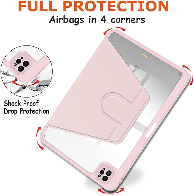 iPad Pro 11 Case 4th/3rd/2nd/1st Gen Balck | 360° Rotating Pencil Holder Compatible with 2022/2021/2020/2018 Clear Acrylic Back Auto Sleep/Wake