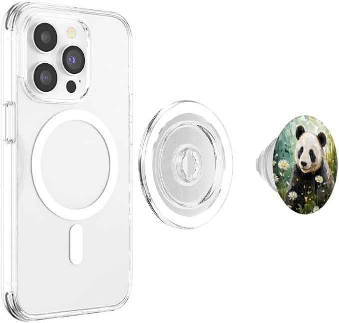 Panda in Flower Field Mosaic Style Art PopSockets MagSafe PopGrip for iPhone