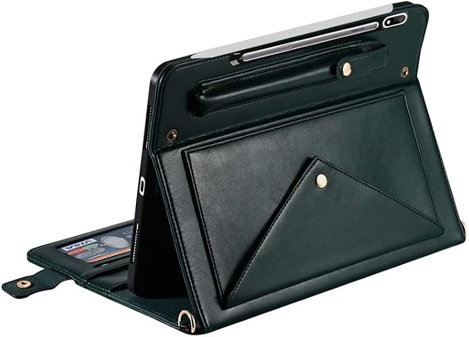 Handbag Case for Samsung Galaxy Tab S10 FE/S9 FE 10.9/S9/S8/S7 11 Techcircle Folio Stand Crossbody Wallet Protective Cover with S Pen Holder &amp Card Slots Hand Strap &amp Shoulder Strap Black