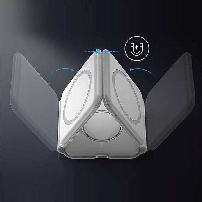 IHAO 3in1 Multifunctional Foldable Wireless Charging Station with LED Ambient Night Light Fast QC3.0 Charger for Phone iWatch Headphone Space-Saving Auto-Shutoff &amp Overcharge Protection-Black