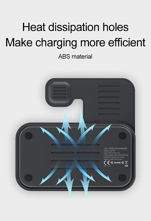 Foldable 3 in 1 Charging Station Dual Coil Wireless Charger for iPhone 17 Apple Watch Ultra 1-10 Charging Dock for Air. Pods (No A/C Adapter USB C to C Cord)