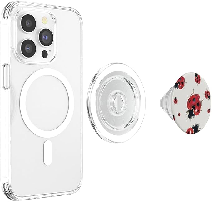 Red Heart Ladybug Illustration Print PopSockets PopWallet for MagSafe