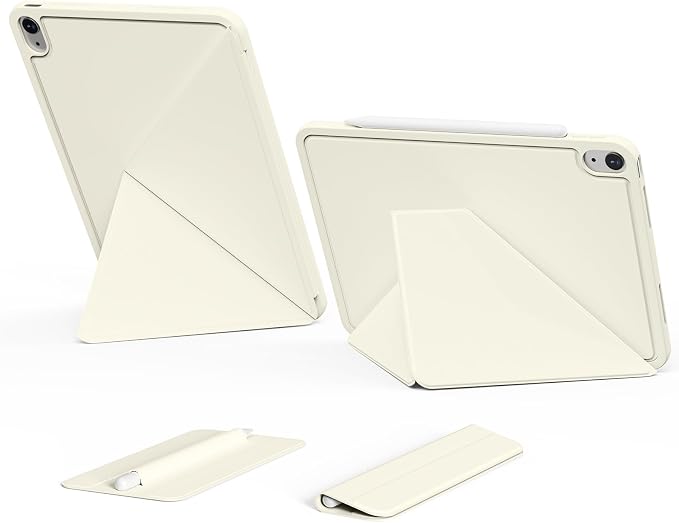 Aoub Case for iPad (A16) 11th Generation Case 11 Inch 2025 iPad 10th Generation 10.9 Inch 2022 Magnetic Buckle Magnetic Attachment Slim Trifold Stand Smart Cover Auto Wake/Sleep Cream White