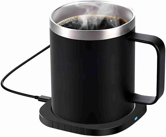 Fdit Wireless Charger 2 in 1 with 55C 131F Intelligent Constant Temperature 10.5oz Stainless Steel Cup and Lid for Desk Home Office (Black)