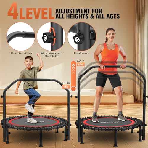 ANCHEER 40/48" Mini Trampoline with Upgraded Bungee Cords, 550LBS Capacity, Adjustable Foam Bar & Resistance Ropes, Indoor/Outdoor Rebounder for Adults