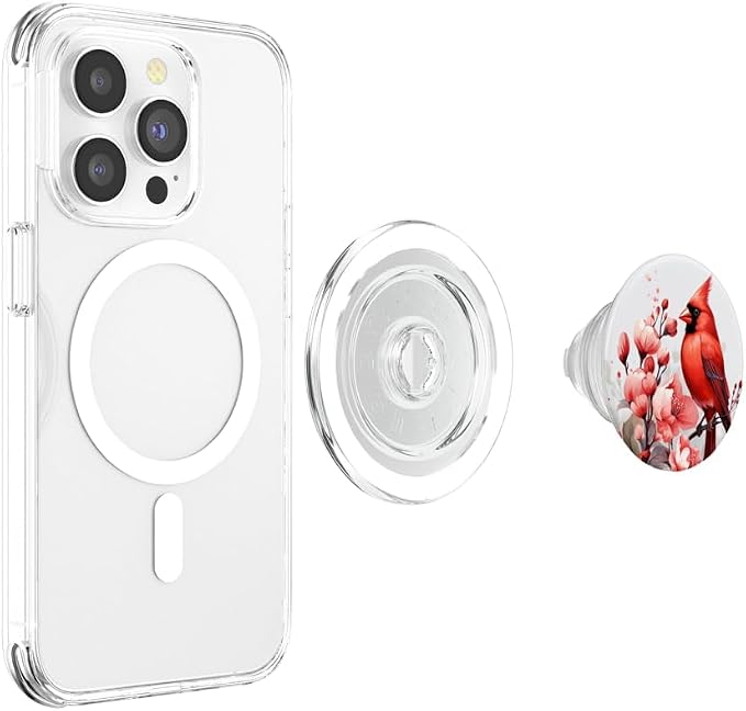 Cute Red Cardinal Bird Floral Design For Bird Lover PopSockets Adhesive PopGrip