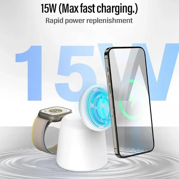 Foldable 3 in 1 Magnetic Wireless Charger Stand for iPhone 17 16 15 14 13 12 Pro Max Airpods IWatch 9 8 7 6 Fast Charging Dock Station (White)