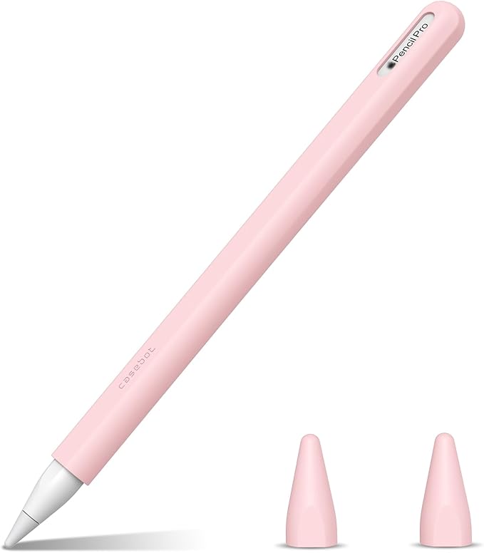 Fintie Silicone Sleeve for Apple Pencil Pro & Apple Pencil 2nd Generation, Light Pen Skin Case Cover Soft Protective Grip Holder with 2 Nib Covers Accessories, Pink