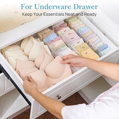 Vtopmart 8 Pack Drawer Dividers for Clothes, 4" High 13"-22" Adjustable Expandable Dresser Drawer Organizer, Clear Plastic Separators for Dresser, Baby Clothing, Underwear, Cosmetic, Toiletries - size: 4" H,13-22" L