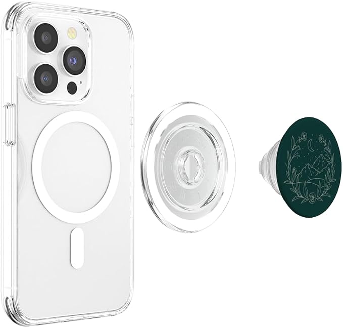 Boho Mountain Moon Night Botanical Floral (Forest Green) PopSockets Adhesive PopGrip