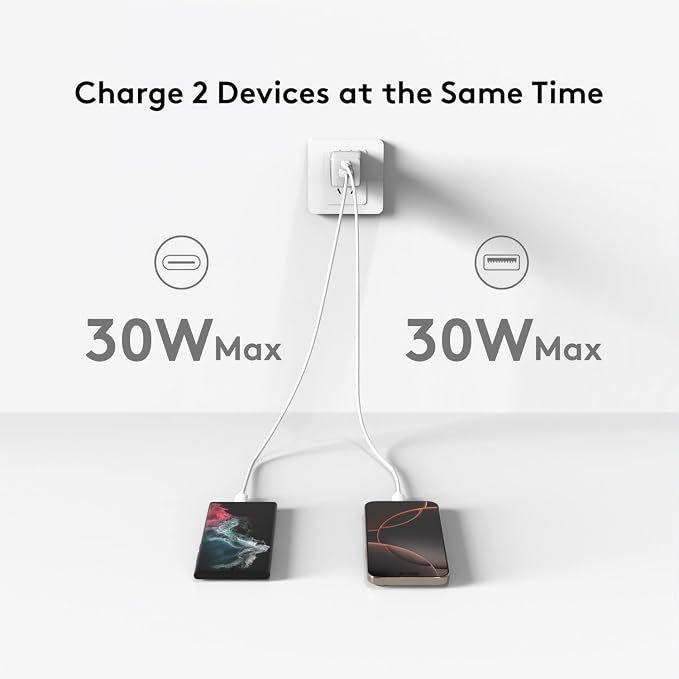 Qackenm 30W USB C Charger Block 2 Port Fast Charging Block Foldable GaN USB C Wall Charger for iPhone 16/15/14/13/12 and Other Series iPad Pro/Air/Mini Pixel Galaxy (Pink)