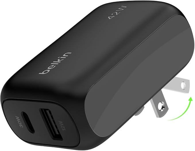 Belkin 42W Dual Port USB C and USB A Charger Block Fast Charging | Super Fast Charging Samsung Galaxy S26 iPhone 17 Air Pro Pro Max iPad AirPods Apple Watch