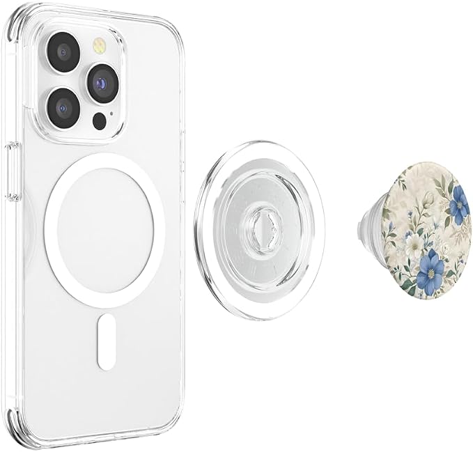 White Blue Floral Pattern PopSockets Adhesive PopGrip