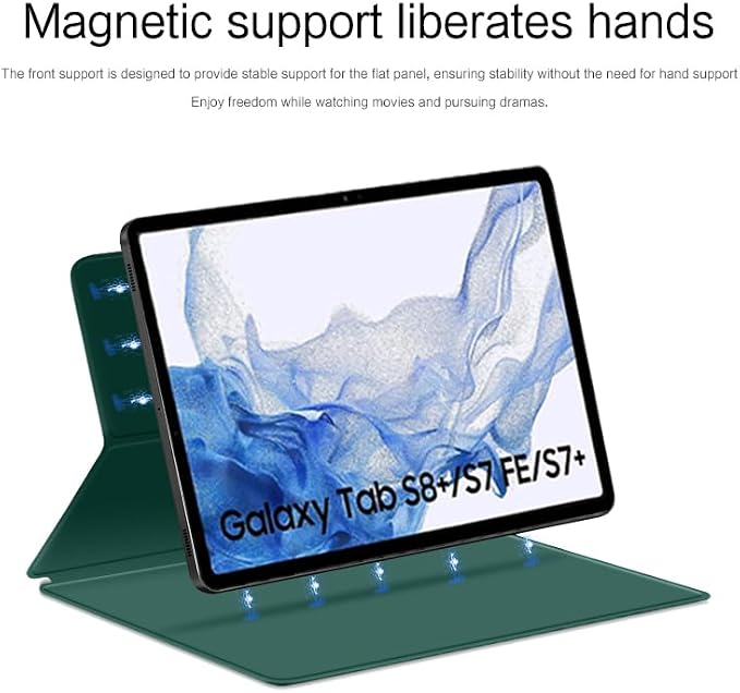 Magnetic Case for Galaxy Tab S8 Plus 12.4 inch 2022/Galaxy Tab S7 FE 2021/Galaxy Tab S7 Plus 2020 with Pen Holder Lightweight and Slim Magnetic Stand Case with Auto Sleep/Wake Black