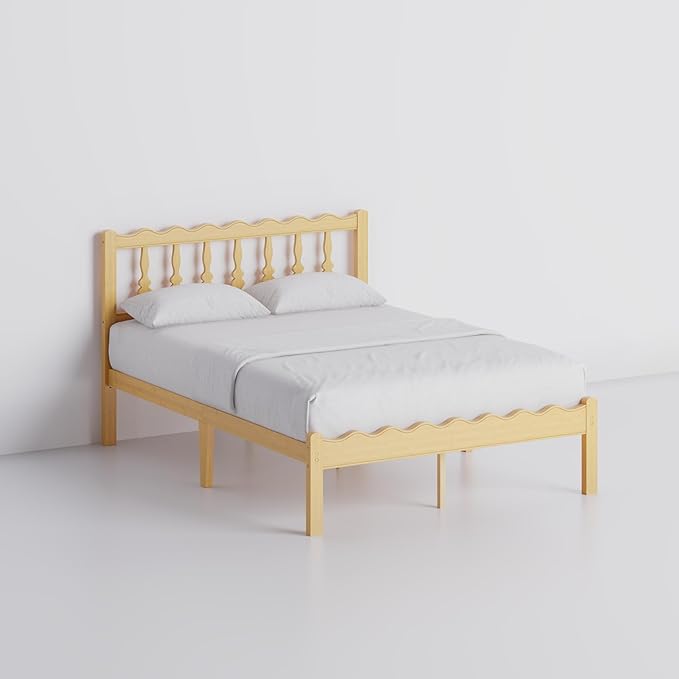 Bamboo Queen Bed Frame with Headboard, 14 inch Solid Wood Platform Bed Frames Queen Size with Metal Slats, No Box Spring Needed, Easy Assembly, Noise Free